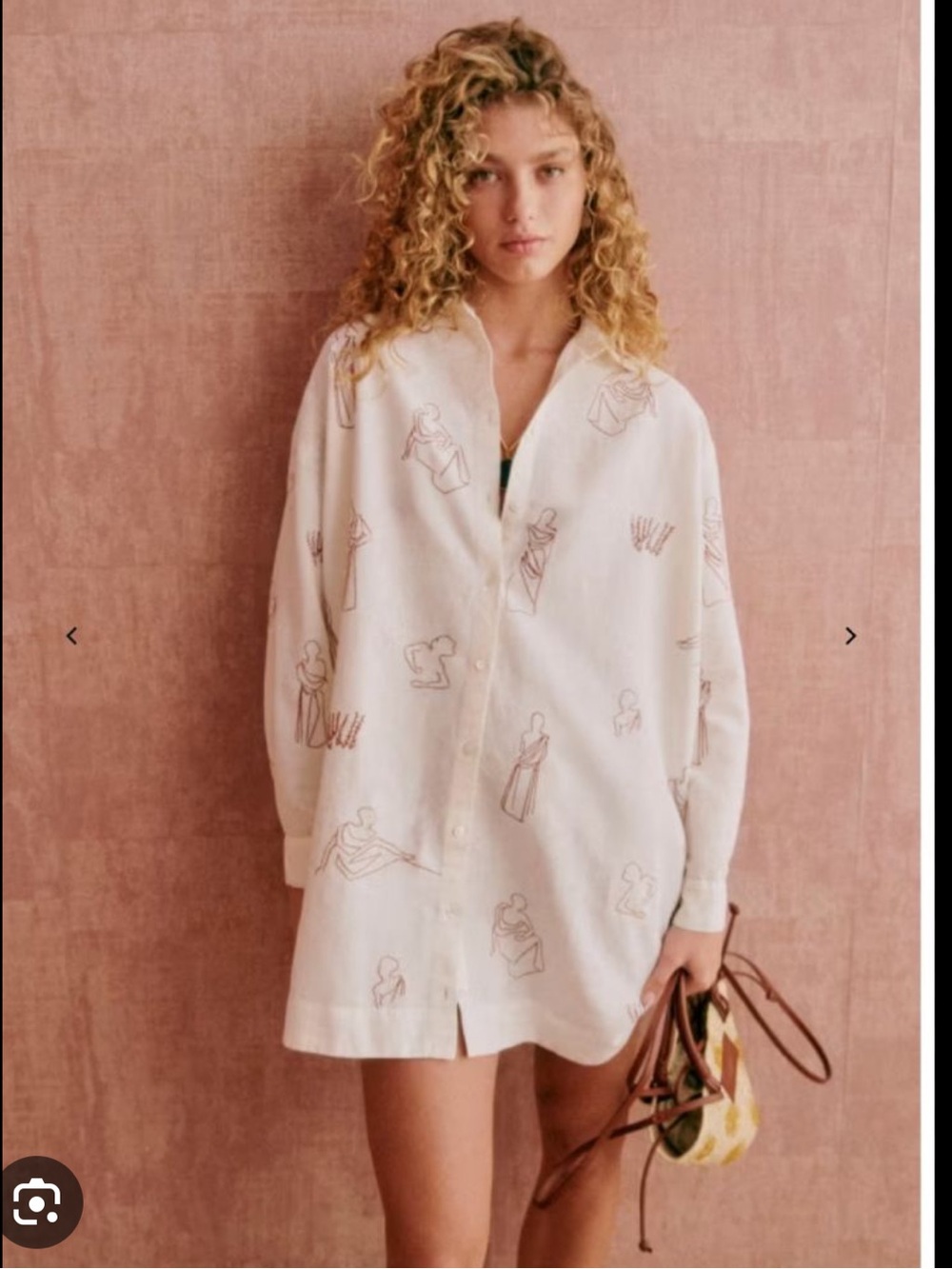 Sézane X Robert Ruspoli Cream Mini Shirt Dress with Rust Line Art
